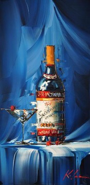 By Palette Knife Painting - Wine in blue KG by knife